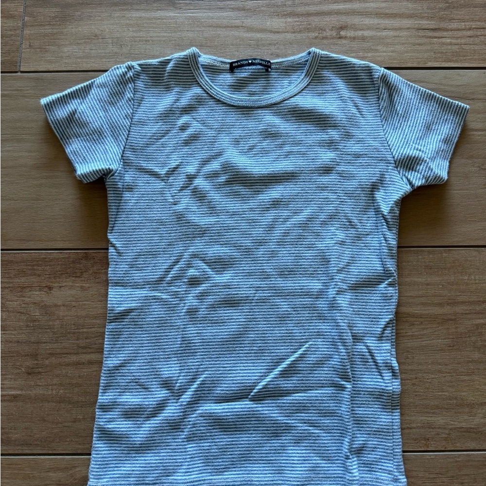Brandy Melville Blue Striped Short Sleeve Tee
